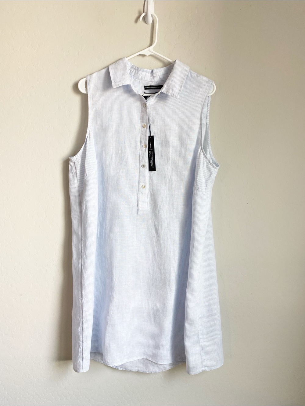 Tahari Luxe Linen Sleeveless Shirt Dress Blue/White Pinstripe Size 1X NWT